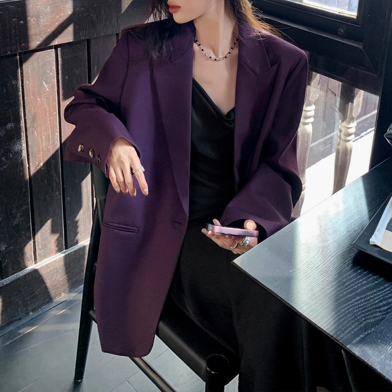 预售西装外套女紫色2025年春秋季新款宽松设计感设计职业休闲通勤|undefined