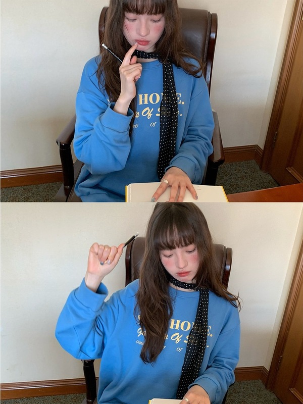 美式慵懒chic圆领休闲百搭字母印花卫衣春秋女宽松套头上衣|undefined