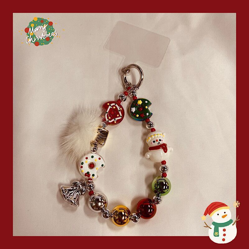 original christmas short mobile phone charm beaded handmade snowman creative couple pendant gift and ornament handbag pendant