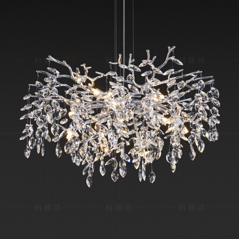 2025 Light Luxury Living Room Lamp Dining Room Aluminum Alloy Crystal Lamp High-End Hall Bedroom Tree Branch Chandelier Candle