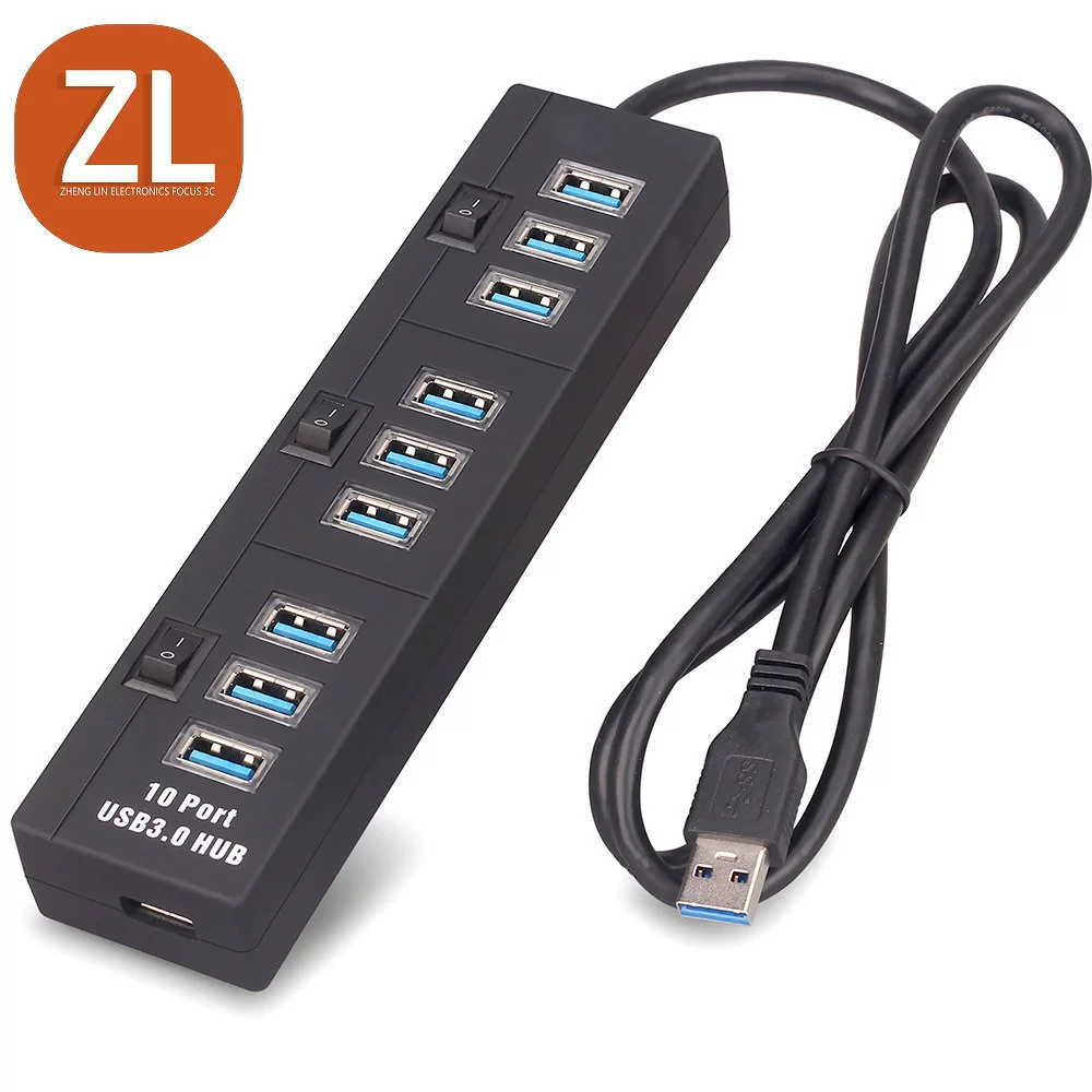 A27 высокоскоростной 10-портовый концентратор USB 3,0, концентратор, три переключателя, от одного до десяти, USB3.0, концентратор, разветвитель