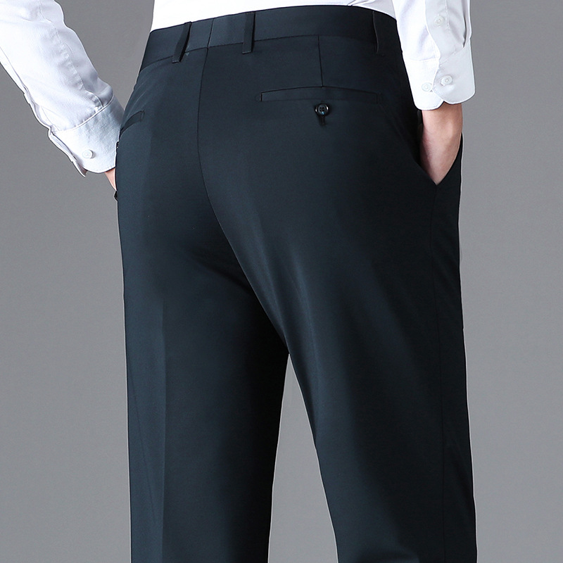 High-end stretch casual pants men's middle-aged and elderly 2024 spring and summer thin loose straight men's pants silk draping non-ironing summer pants