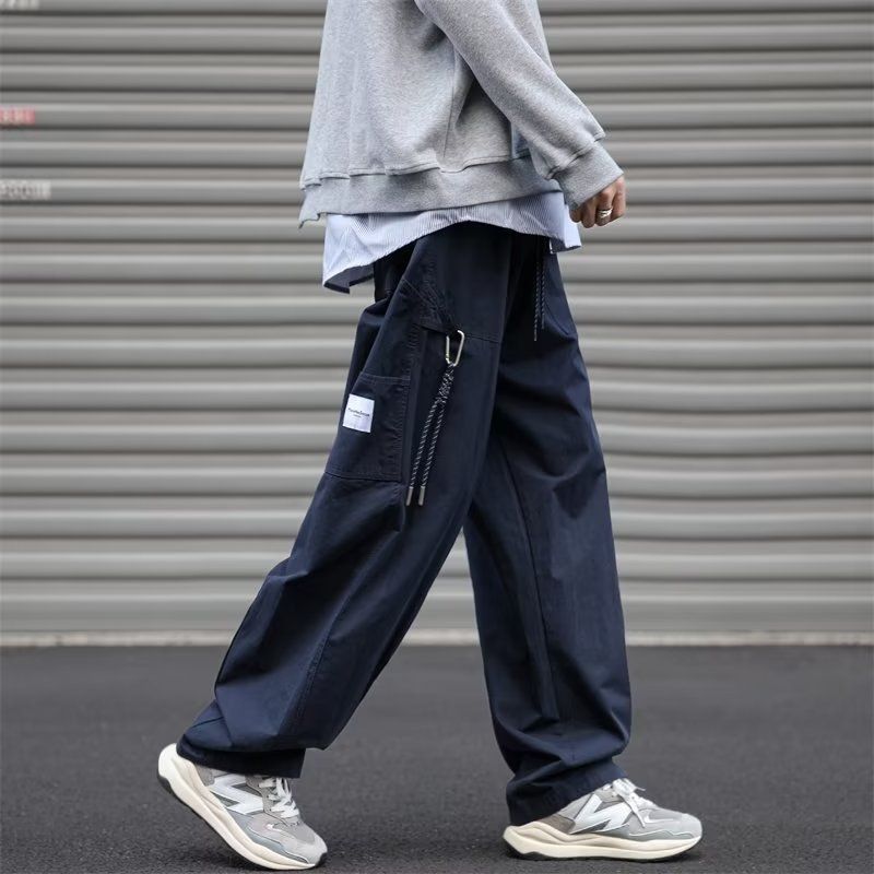 日系机能拼接休闲裤男春秋季宽松直筒基础cityboy阔腿工装长裤男|undefined