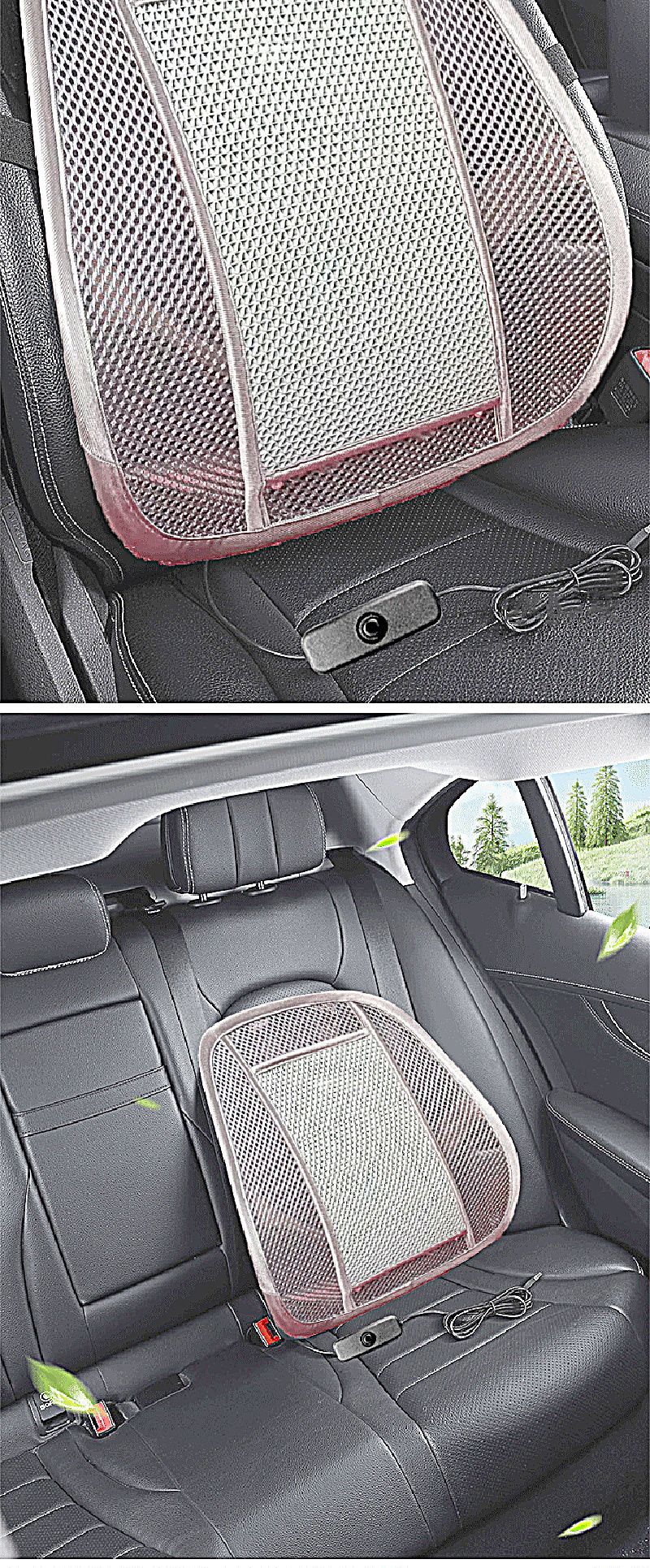 Car Ventilation Lumbar Support with USB Dual Fans, Summer Fan, Wood Bead Massage, Breathable Cooling Car and Office Backrest Cushion