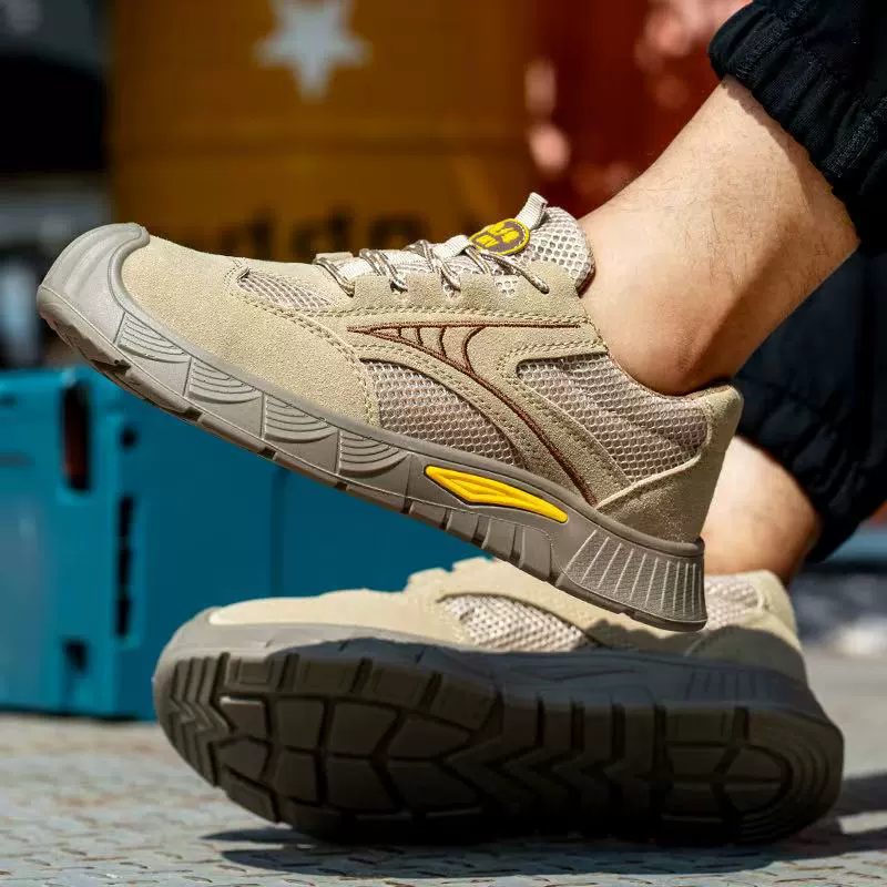 Летние дышащие рабочие ботинки, нескользящие защитные ботинки для стройплощадки, мужские защитные ботинки со стальным носком, защищающие от ударов и проколов.