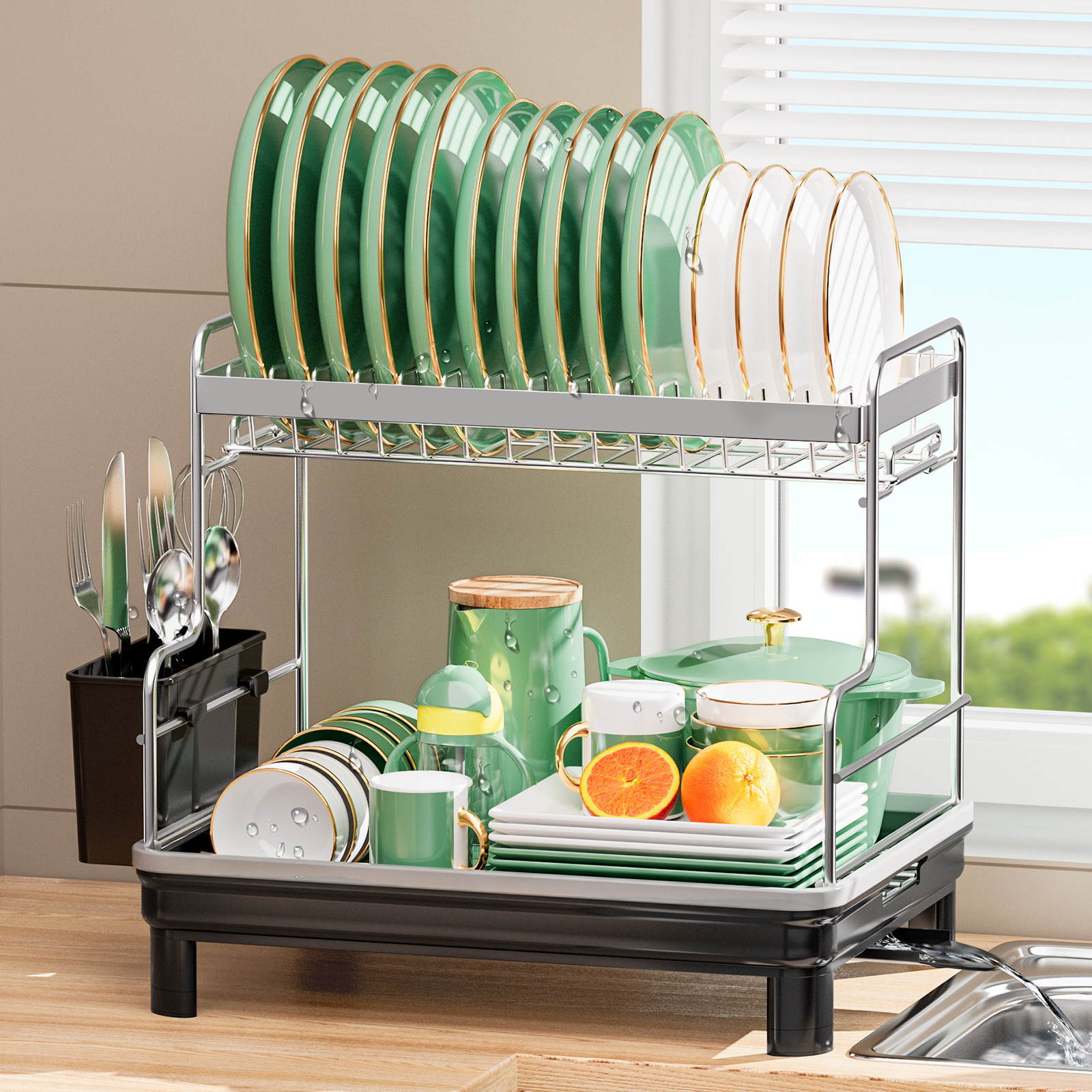 Kichen Späicherregal Schossel- a Geschirrspüler Oflafregal einfachen Haushaltsdësch multifunktionellt Schosselregal Schossel- a Stäbchen Messerspäicher_voghion.com
