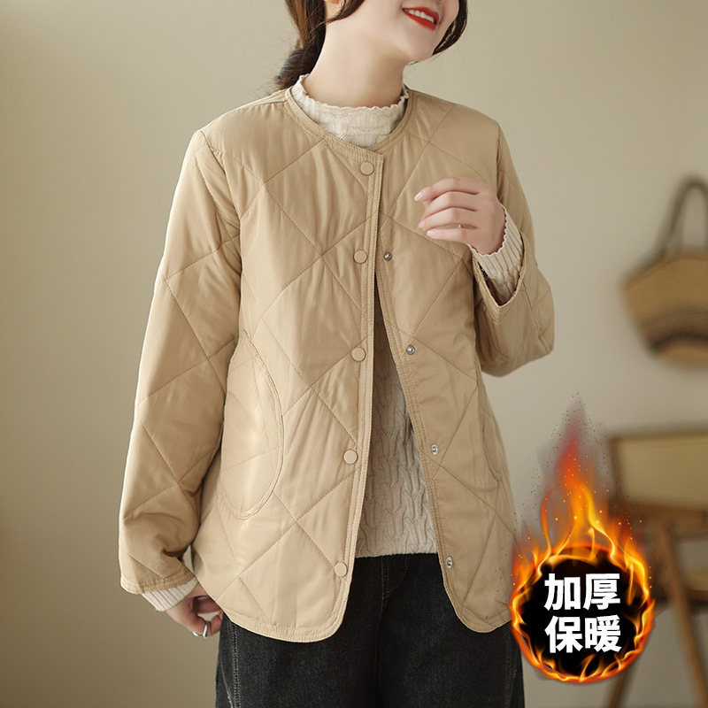 Real shot leak-Picking Brand discount foreign trade Women's quilted rhombic lightweight down cotton-padded jacket short coat retro cotton-padded coat