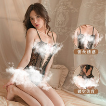 性感内衣女镂空睫毛蕾丝连体衣诱惑激情纯欲透视勾魂俏趣露臀5337
