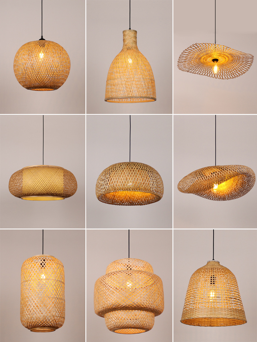 Bamboo Lantern Bamboo Weaving Suspension Lamp Chinese Restaurant Tea Room Suspension Lamp Japanese Restaurant Straw Hat Wicker Weaving Suspension Lamp Inn Light
