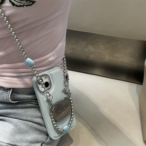 Suitable for Apple 15 mobile phone case, cute bear, new iPhone13 protective cover 14Promax crossbody chain for women