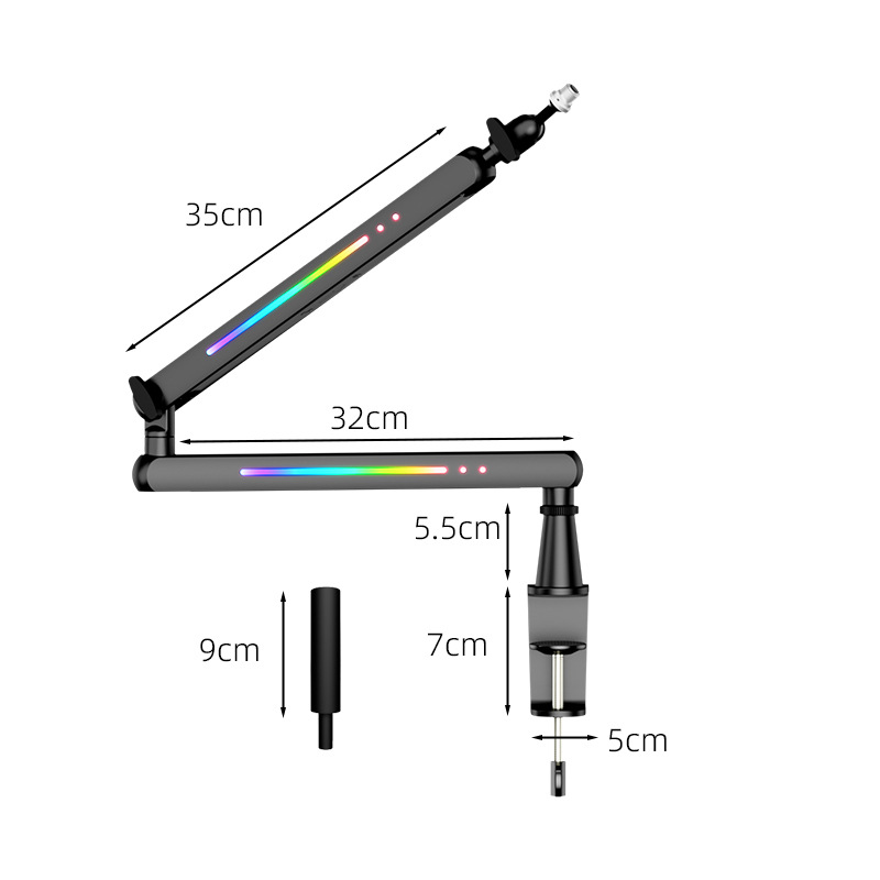 Mikrofonarm mit RGB-Beleuchtung, Desktop-Mikrofon für Live-Streaming, universeller, faltbarer Aluminiumständer für Mobilgeräte_voghion.com