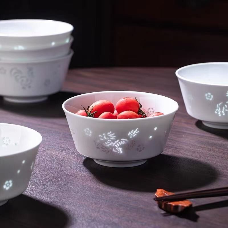 Jingdezhen High-Temperature Underglaze Color Exquisite Porcelain Tableware Gift Housewarming New Home Bowl and Plate Set Household Soup Noodle Bowl and Plate