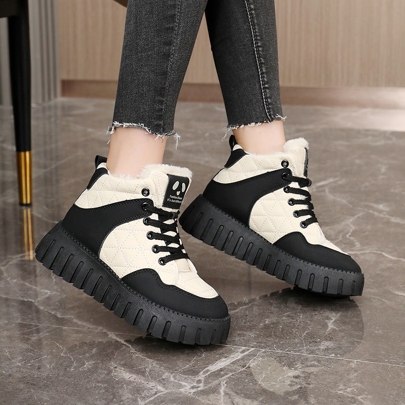 KT2512-2 new 2024 winter thick soled women's shoes with color matching and plush insulation cotton shoes, high top_voghion.com
