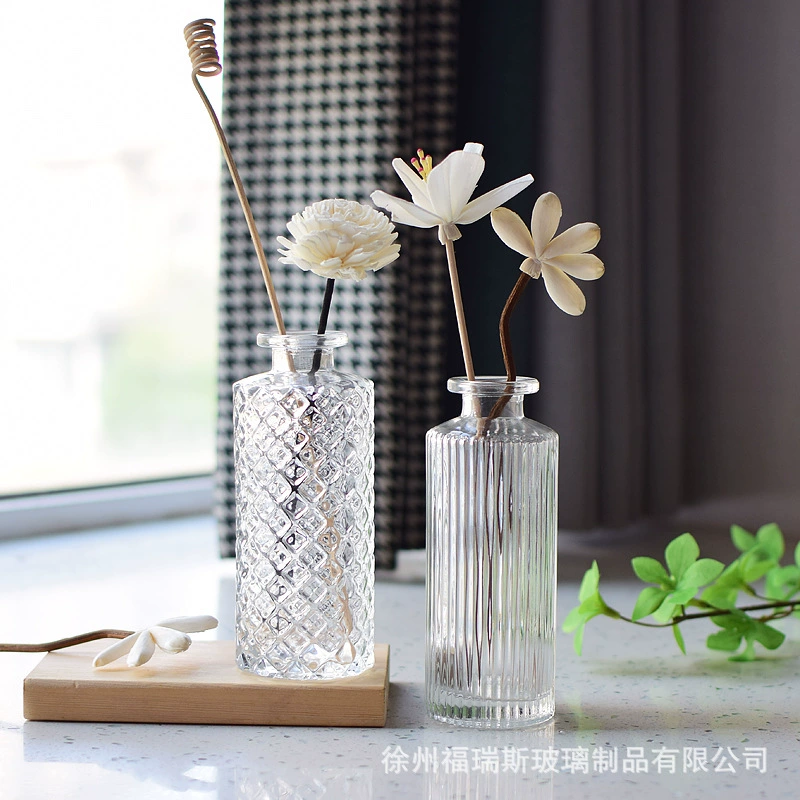 Стеклянная бутылка для ароматерапии 150 мл, бутылка с ромбовидным узором, бездымная бутылка для духов, бутылка с вертикальными полосами, милая и изысканная, прозрачная стеклянная бутылка на заказ