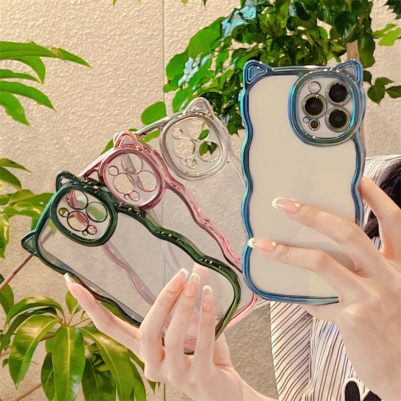 High-End Electroplated Cat Ears Suitable for Iphone17Promax Apple 16 Mobile Phone Case 15 Women 14 Men and Women Anti-Fall
