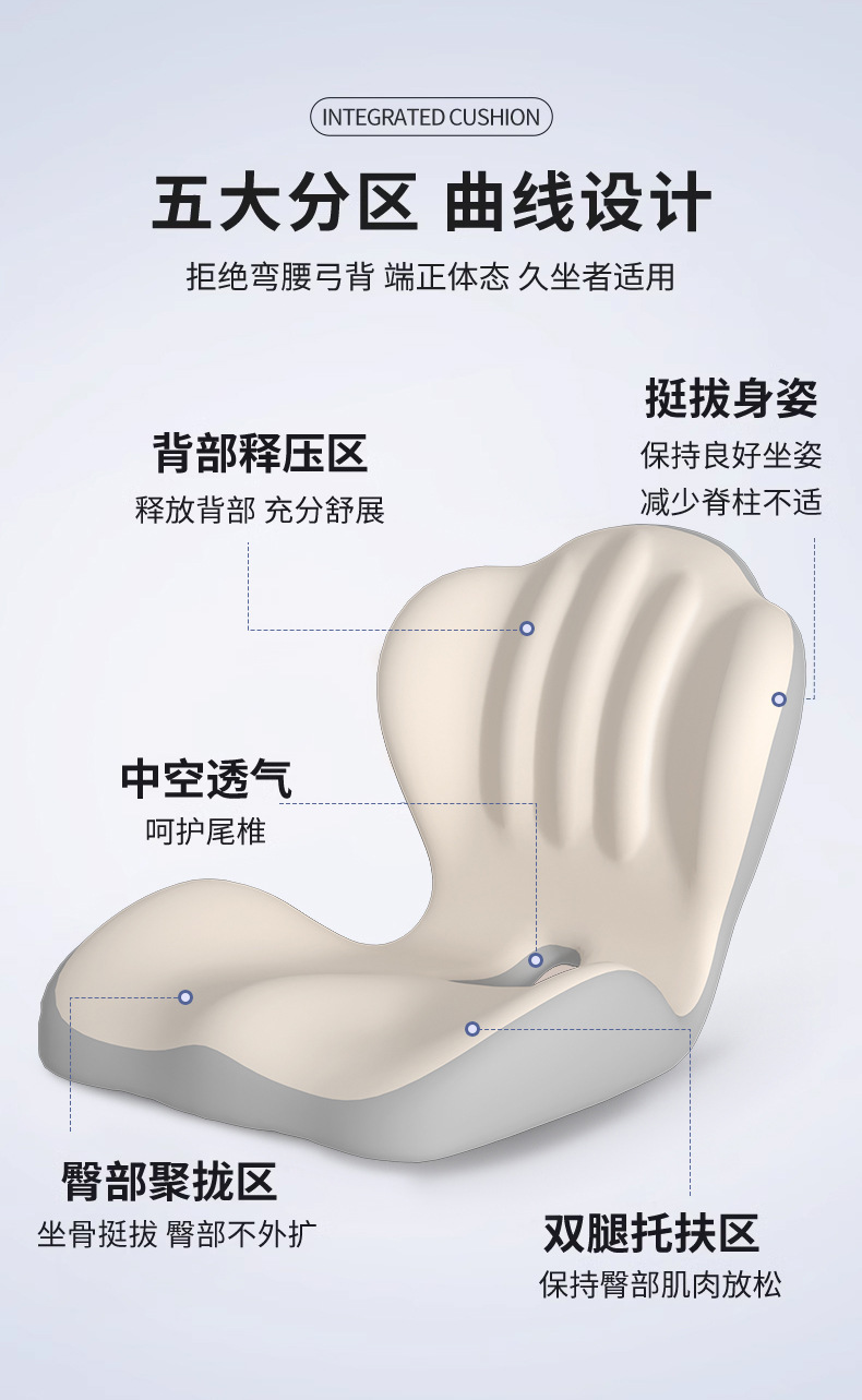 Memory Foam One-Piece Backrest Cushion Breathable One-Piece Cushion Cushion Office Student Dormitory Sedentary Waist Cushion