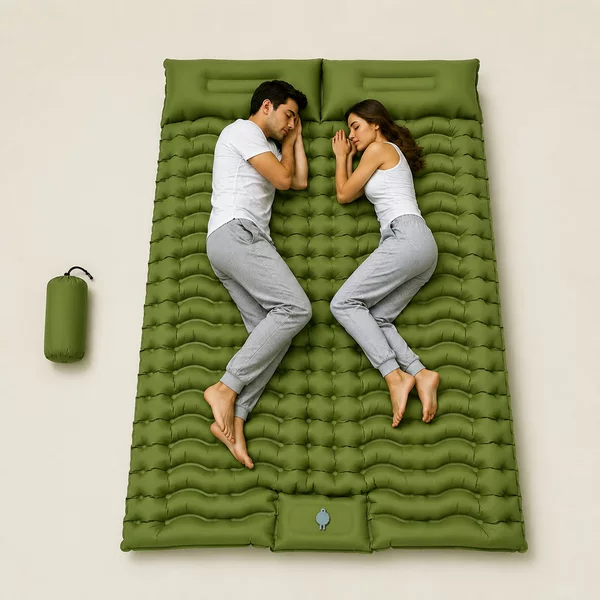 Cross-Border Outdoor Double Inflatable Sleeping Pad with Foot Pump, Widened and Thickened, Moisture-Proof, Portable Camping Car Nap Pad