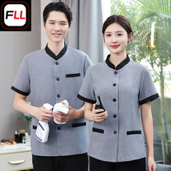 Hotel housekeeping summer uniform, room service staff workwear, short-sleeved hotel property cleaning PA aunt uniform