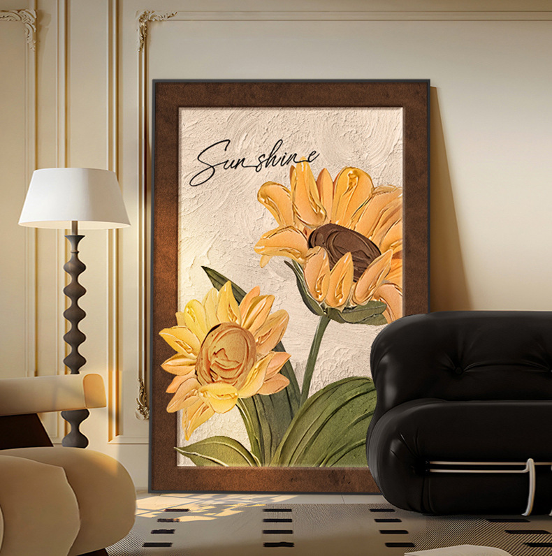 Sunflower Living Room Decorative Painting Antique Sofa Background Wall Floor Mural French Vintage Entrance Hanging Painting