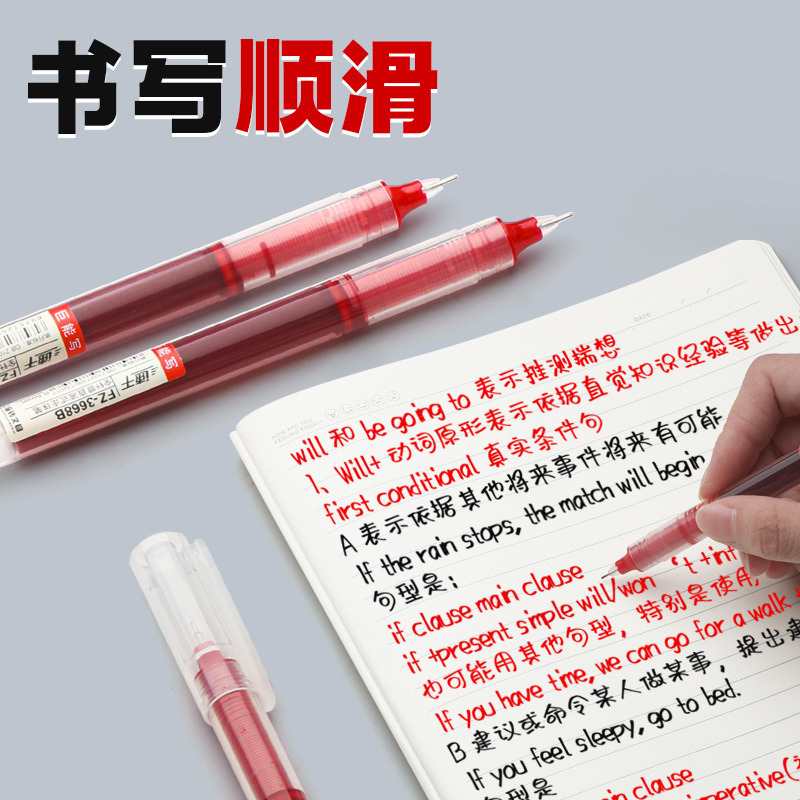 赤い直液式のボールペンの先生は答案用紙の作業を採点します。|undefined
