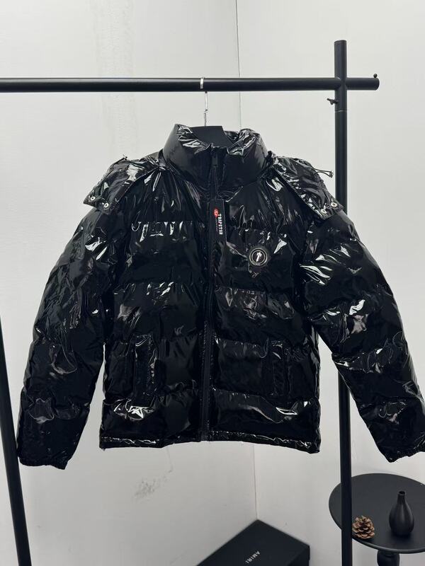 外贸跨境Trapstar新款可拆卸帽亮面PU皮棉服时尚秋冬加厚保暖外套|undefined