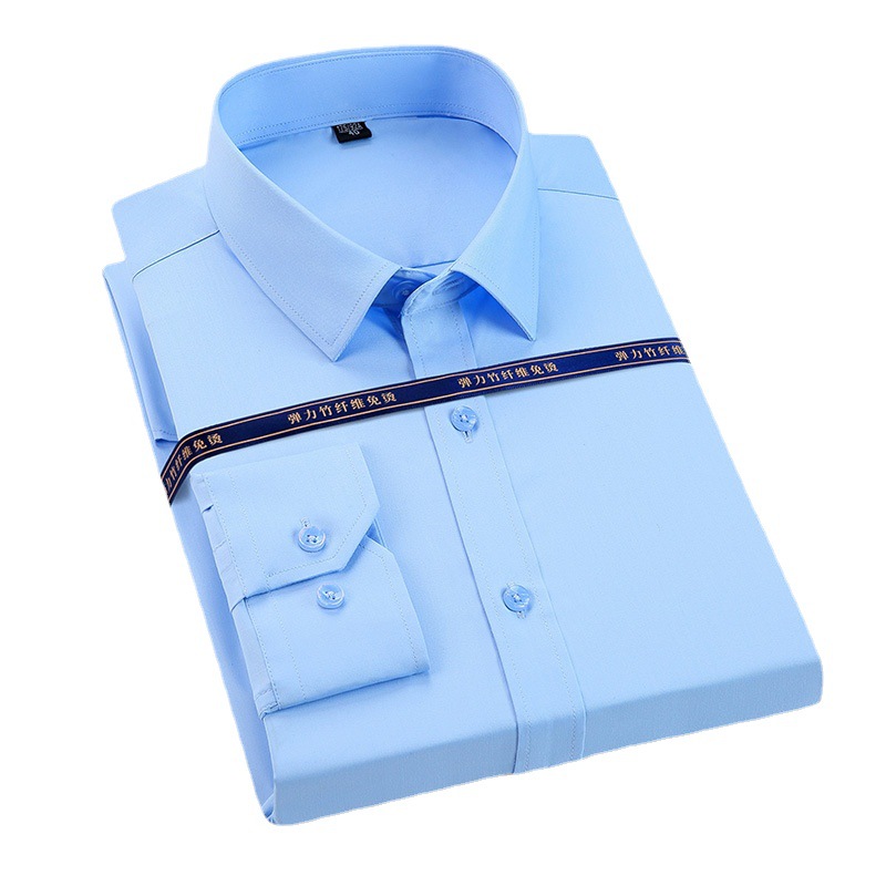 Camisa de fibra de bambú nueva de otoño, camisa de manga larga para hombre, color sólido, elástica, sin arrugas, ropa de trabajo de negocios, unisex