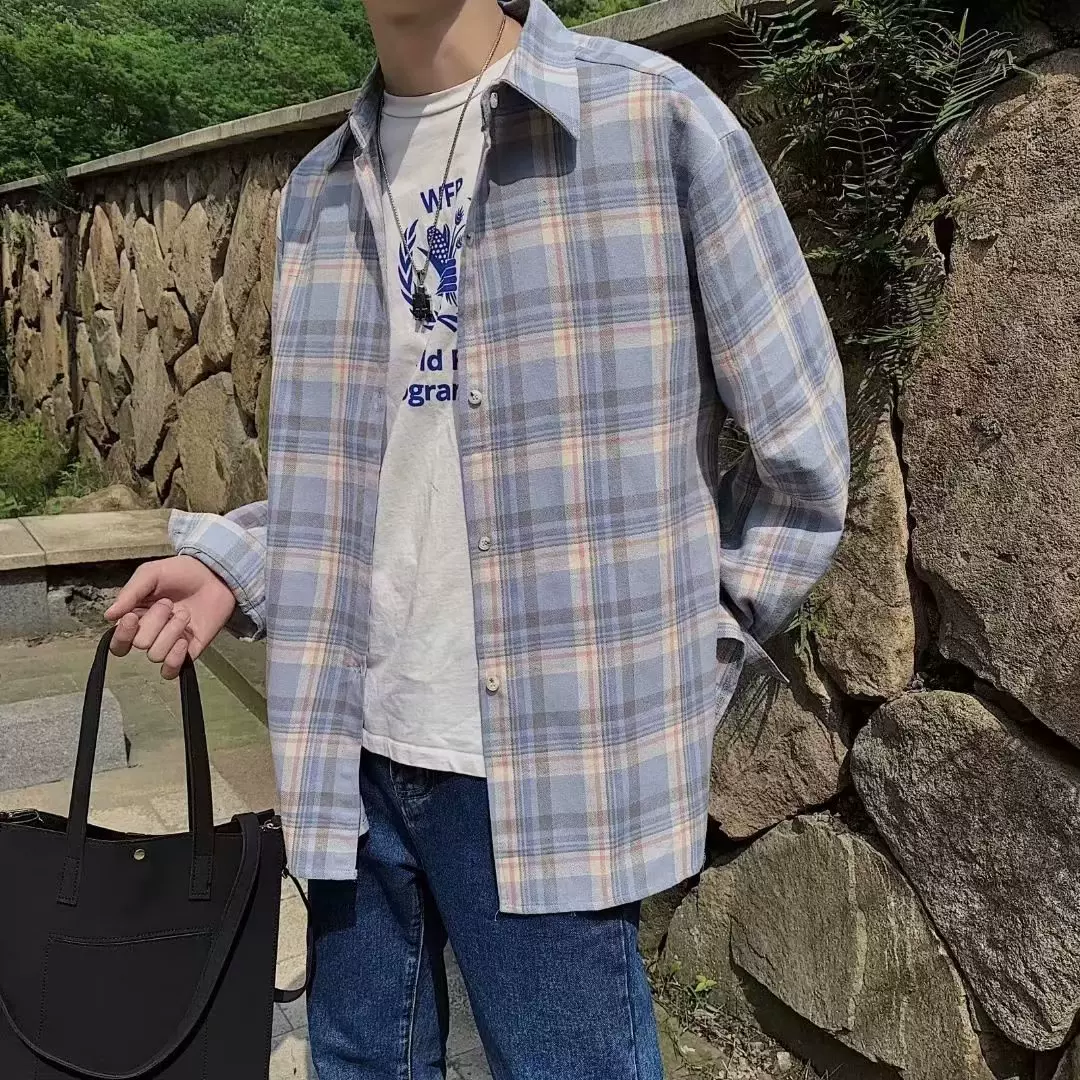 2024春秋新款衬衫男格子韩版潮帅气港风ins潮流休闲长袖日系外套