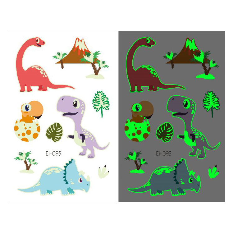 Suministro transfronterizo nuevo dinosaurio luminoso tatuaje pegatinas niños dibujos animados diversión pegatinas luminosas pegatinas temporales del tatuaje