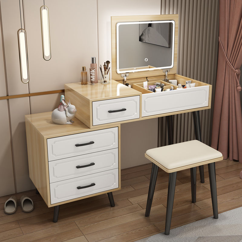 Nórdico blanco red red comedor dormitorio pequeño armario tabla plegable espejo escondido inteligente simple lámpara LED