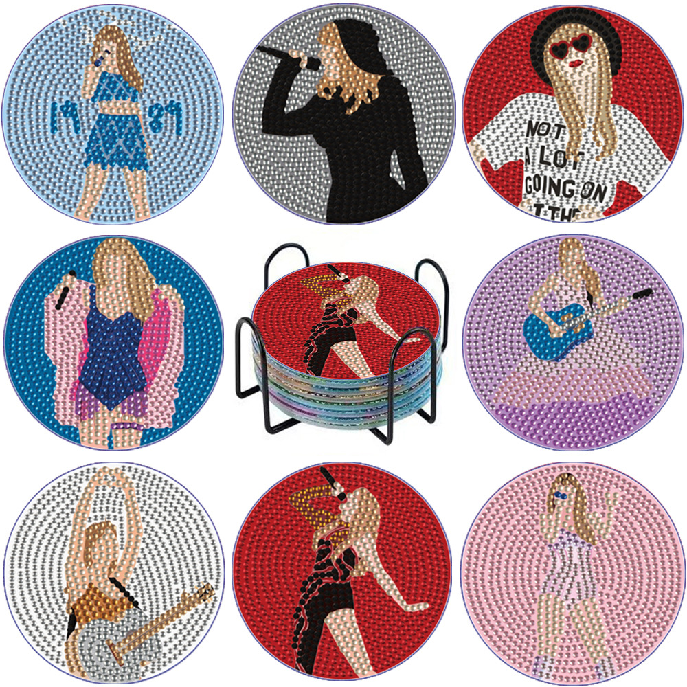 Transfronterizos diy pintura de diamantes almohadilla aislante Amazon Taylor concierto taza almohadilla acrílico redondo de diamantes brillantes hechos a mano
