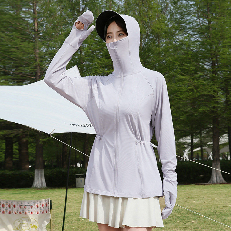 女性用ウエスト日焼け止め服、夏の紫外線防止屋外新しいアイスシルクオリジナル糸、軽くて通気性のある指先日焼け止め服|undefined