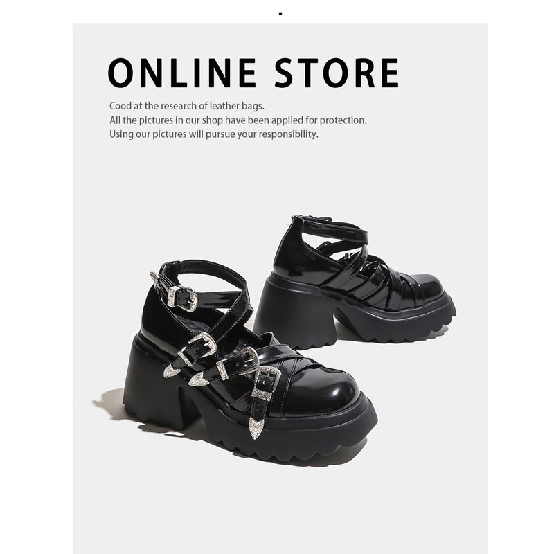 Leather Small Height Heeled Punk Diablo JK Uniform Gothic Style Platform Small Leather Shoes Women's Crossover Roman Shoes