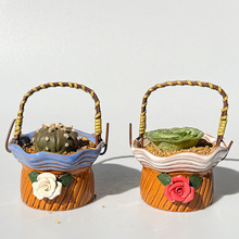 多肉植物陶瓷花盆捏花手提篮瓷盆可爱创新创意组合盆栽伴手礼花器