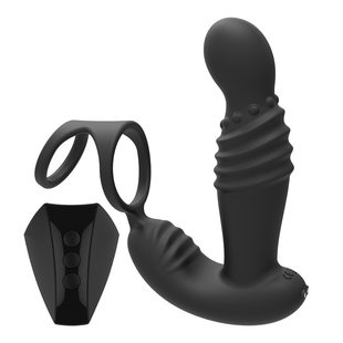 New cross-border wireless remote control double-ring soft head telescopic prostate men's anus plug massage adult products