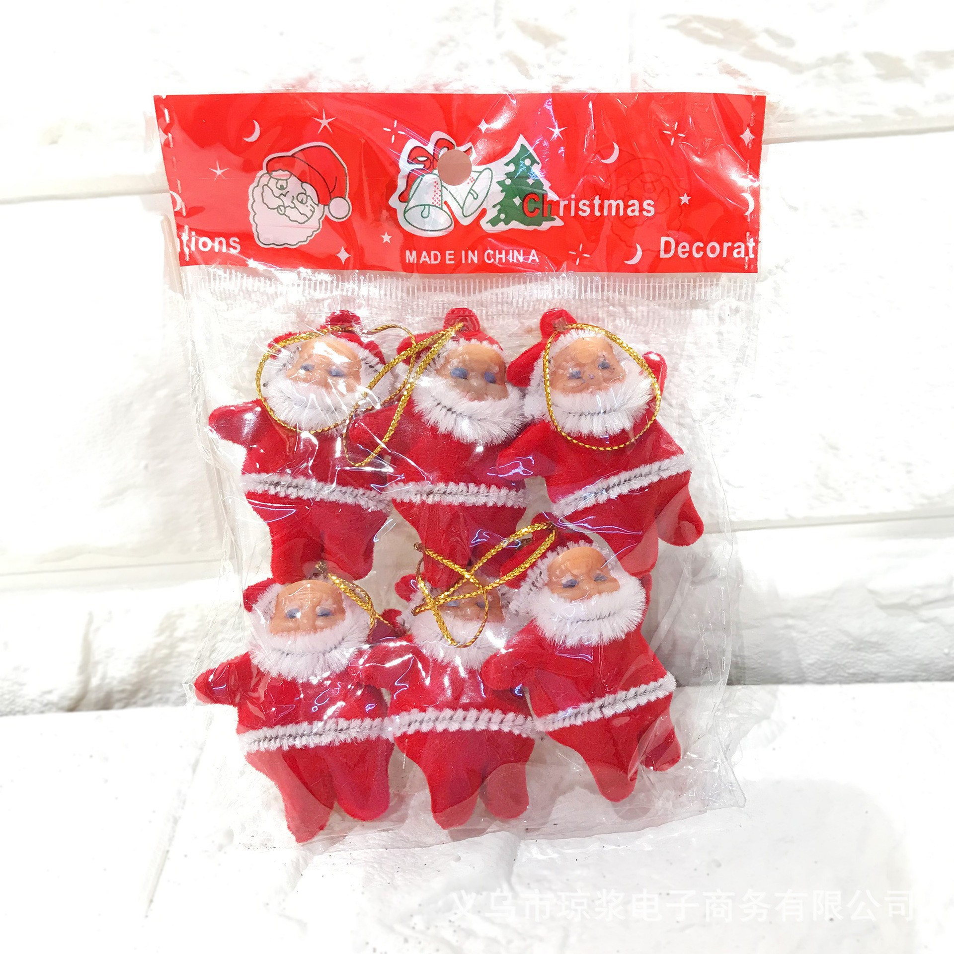 Santa Claus transfronterizo rojo flocado polvo de oro de Navidad 6 colores decoraciones de árbol de Navidad de pequeño viejo al por mayor