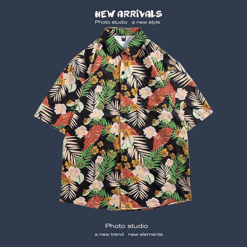 Camisas de manga corta estilo Hong Kong para hombres y mujeres, camisas florales de manga tres cuartos holgadas y delgadas de verano para playa hawaiana