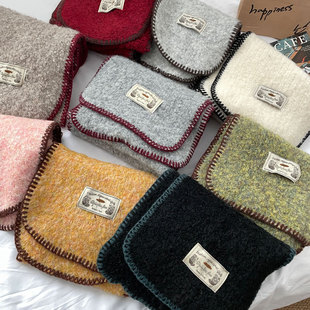 Korean Style Solid Color Knitted Wool Wrapping Scarf Women's Winter High-end Korean Style All-match Warm Imitation Cashmere Scarf Fashionable
