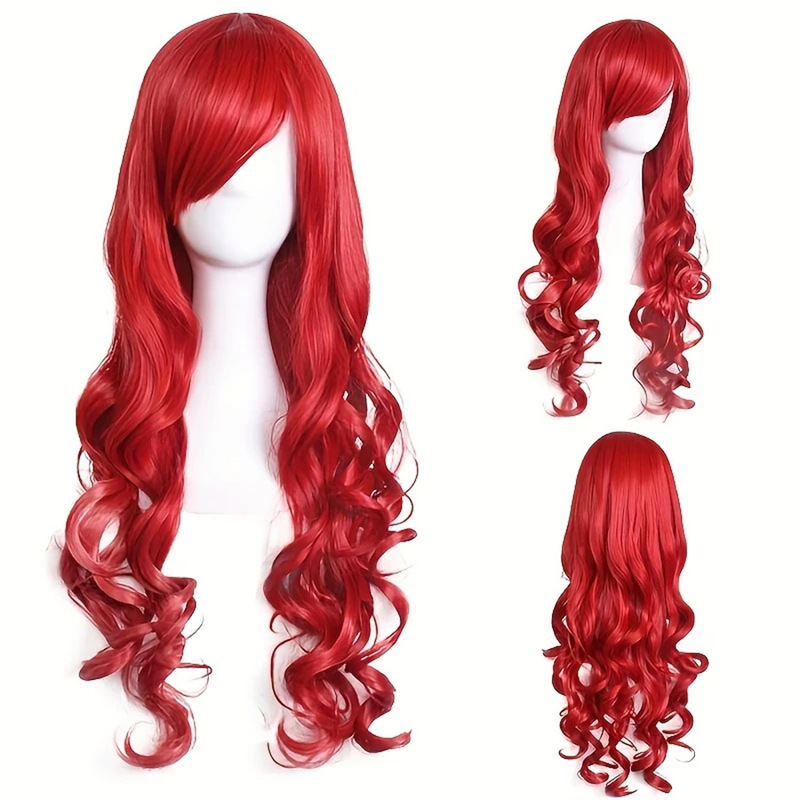 Foreign Trade Cross-Border Cos Wig Red Long Curly Hair Cosplay Wig Big Wave Full Wig Full Head Cover Chemical Fiber