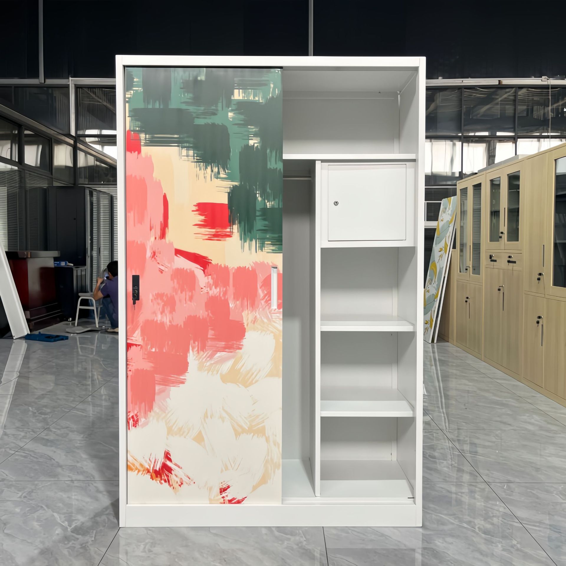 Comercio exterior transfronterizo engrosado armario de impresión de acero doméstico deslizante armario de puerta corredera dormitorio de niños armario personalizado image 14