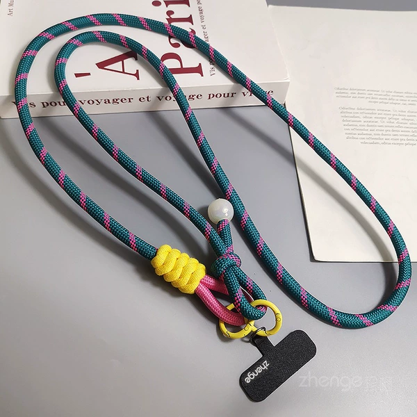 Crossbody style [indigo pink] single-section adjustable braided lanyard + black long clip