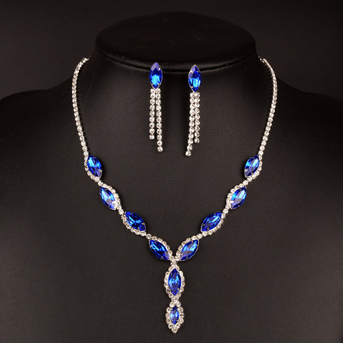 Austrian crystal necklace set with tassel earrings for Western wedding brides, cross-border e-commerce accessories supplier manufacturer