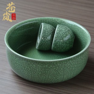 Canglan Chinese-Style Ge Kiln Green Tea Washing Household Ceramic Jinghui Tea Waste Jar with Open Pieces for Cup Washing Tea Set Hydroponic Flower Pot