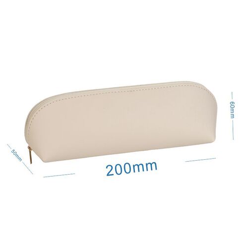 Curved zipper pen bag leather waterproof simple casual Japanese cosmetics storage organizer bag brush storage bag