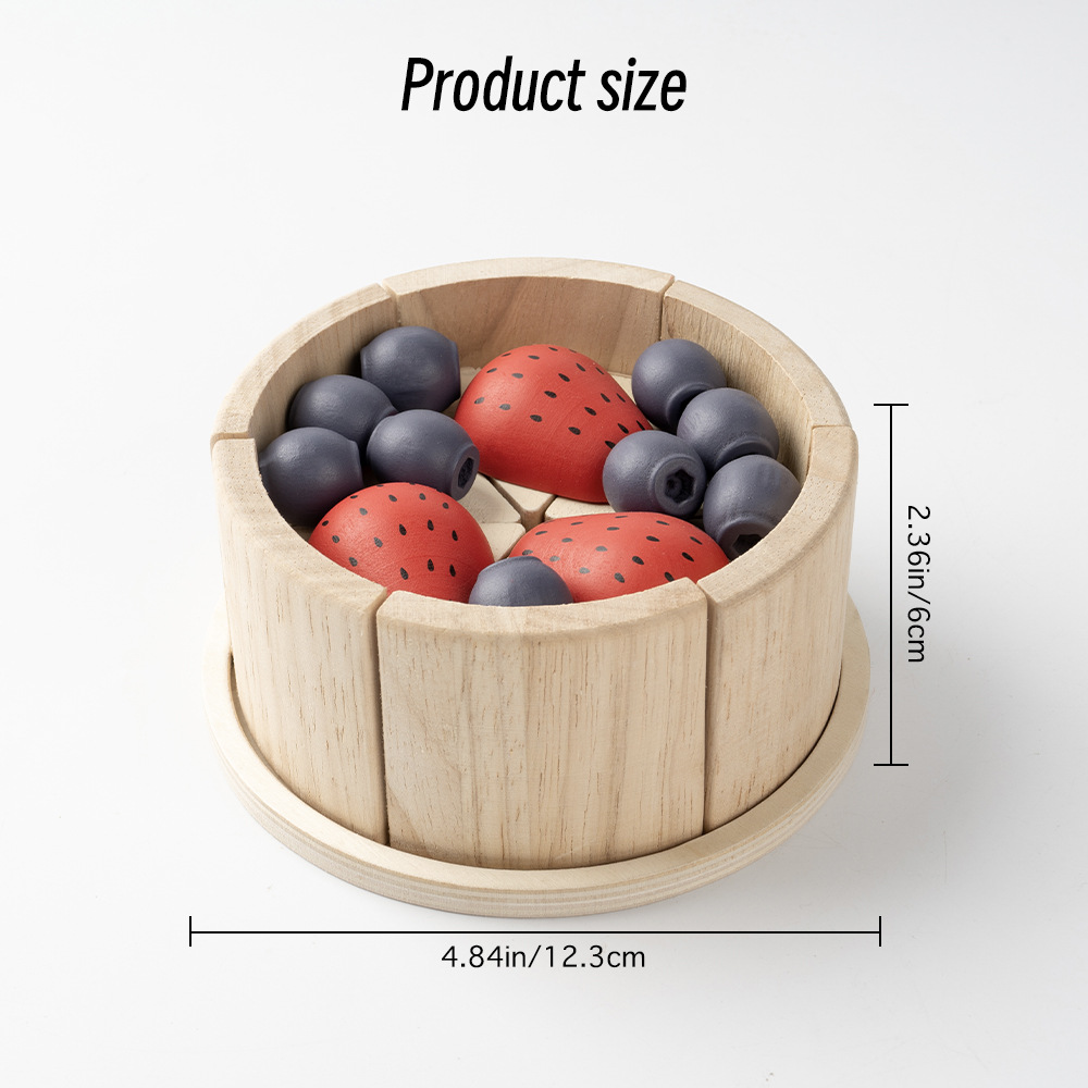 Pastel de fresa azul de madera juego de juguetes de casitas simulación modelado de frutas juego de rol de rompecabezas interactivo entre padres e hijos