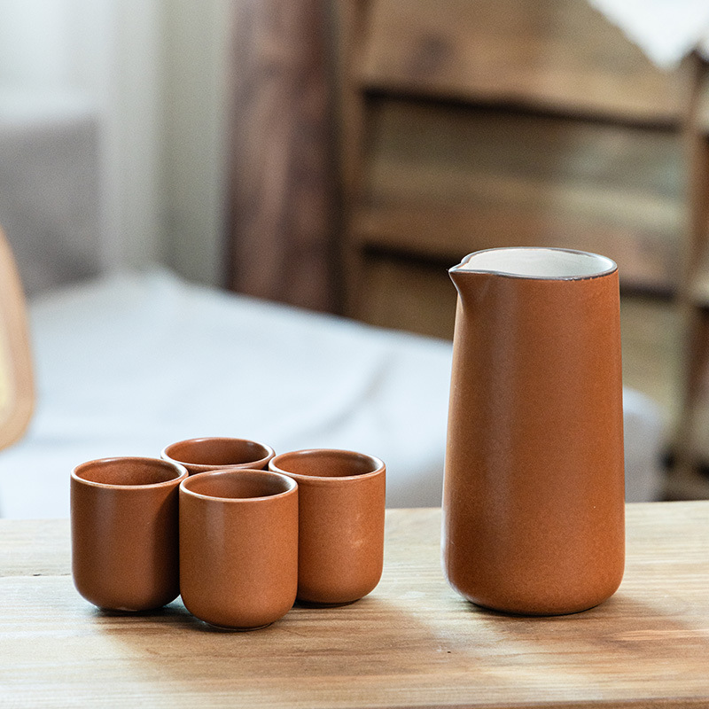 Kit de cerámica estilo japonés y viento una olla de cuatro tazas de vino tinto dispensador de vino doméstico jar de vino blanco tazas de vino claras