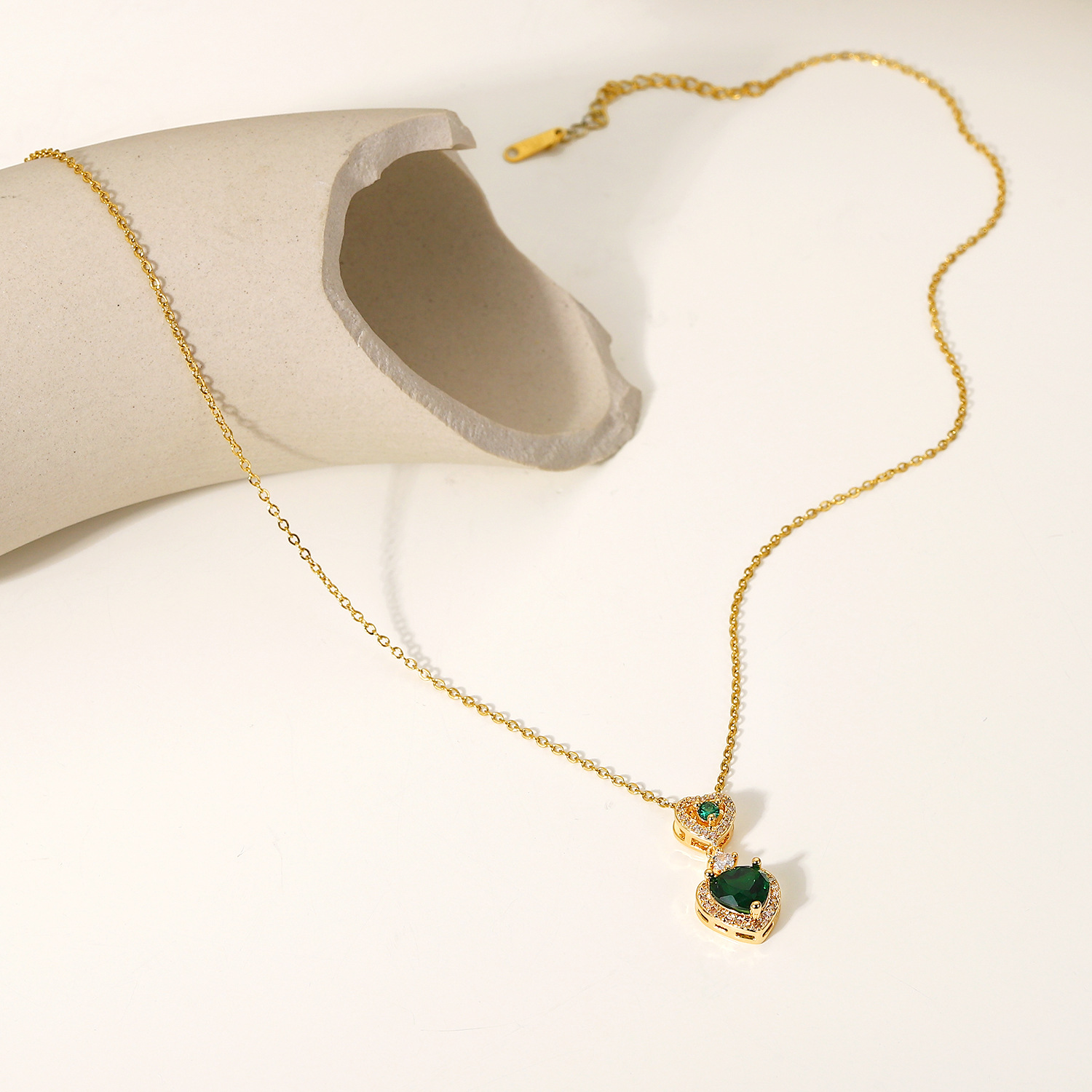 fashion green heartshaped white zirconium trim pendant stainless steel necklacepicture5