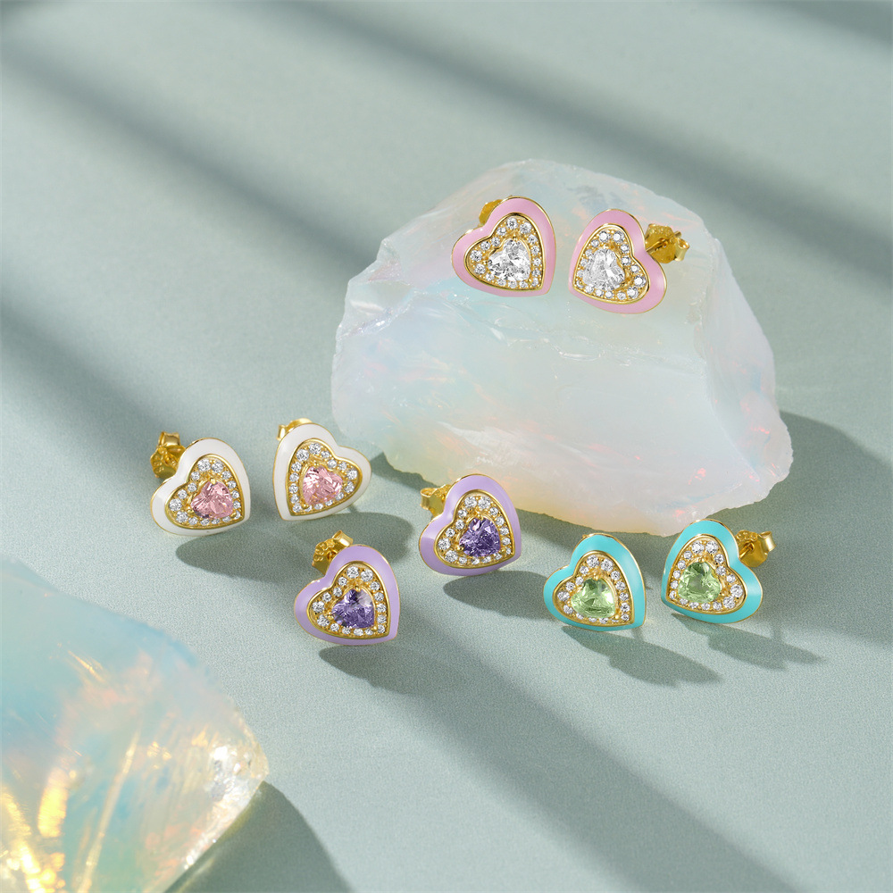 4g Weight 925 Sterling Silver Ear Needle Material Zircon Inlay Material Ear Studs Classification 1 Pair Quantity Holiday, Daily Occasion 925 Sterling Silver Material Heart Shape Pattern Women's Gender Plating Design Elegant, Simple Style Style 1 Pair 925 Sterling Silver Zircon Heart Shape Ear Studs 24