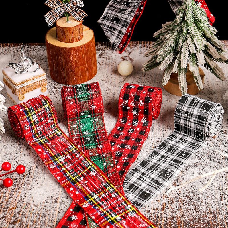 クリスマス雪花格子リボンDIYプレゼント包装リボン飾りクリスマスツリー装飾品|undefined