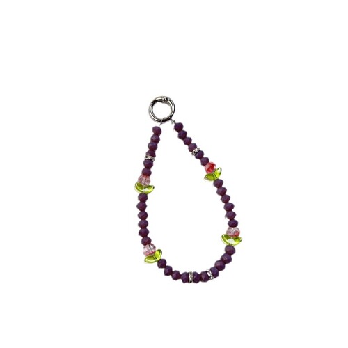 Creative and Stylish Amethyst Purple Crystal Embossed Tulip Short Handmade Beaded Bag Keychain Phone Chain