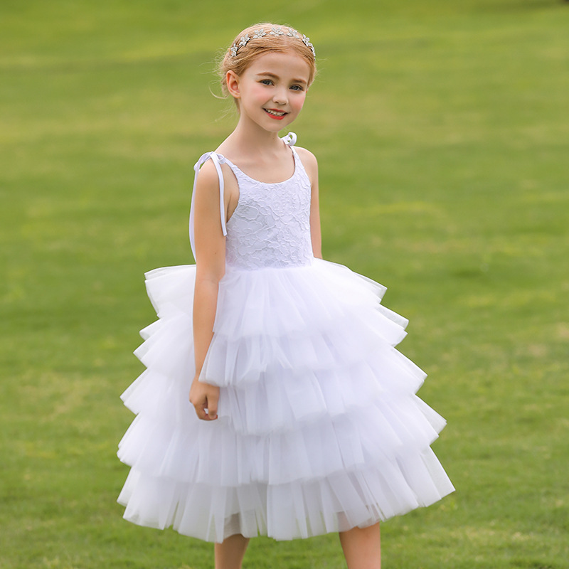 Nuevo europeo y americano transfronterizo de los niños vestido de novia de las niñas de encaje esponjoso pastel princesa vestido de rendimiento vestido de cumpleaños